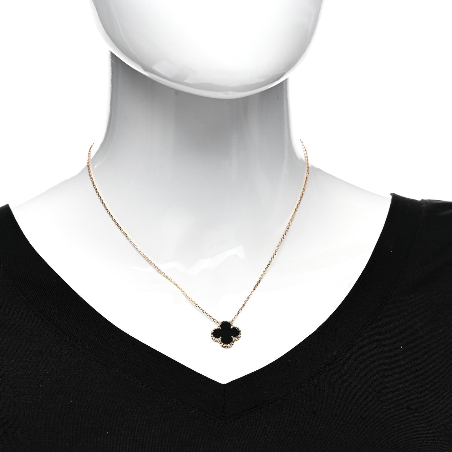 18K Yellow Gold Black Onyx Vintage Alhambra Pendant Necklace
