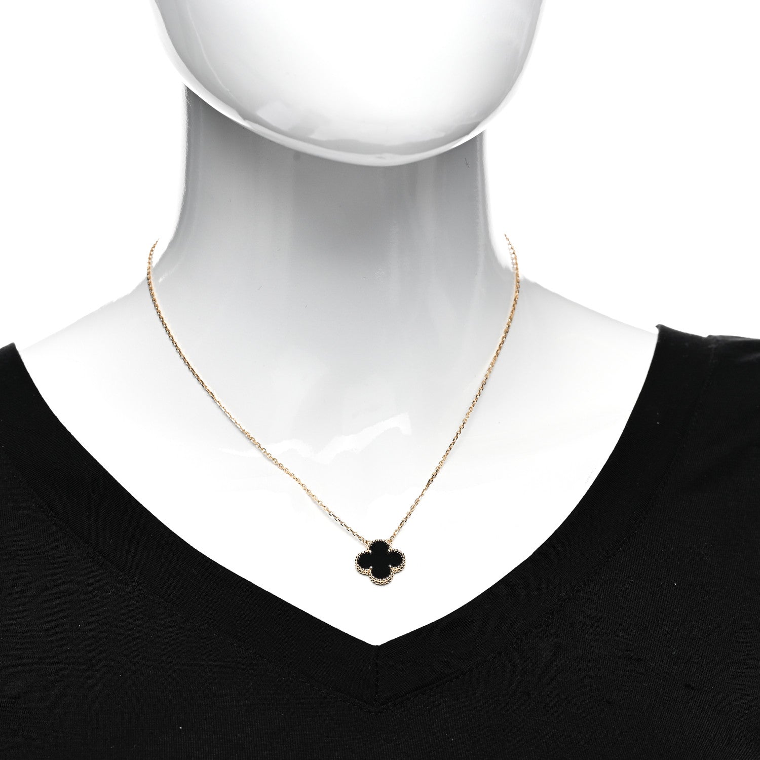 Van Cleef & Arpels 18K Yellow Gold Black Onyx Vintage Alhambra Pendant Necklace 2 of 6