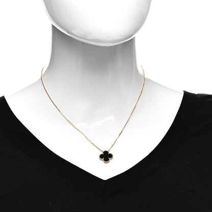 Van Cleef & Arpels 18K Yellow Gold Black Onyx Vintage Alhambra Pendant Necklace 2 of 6
