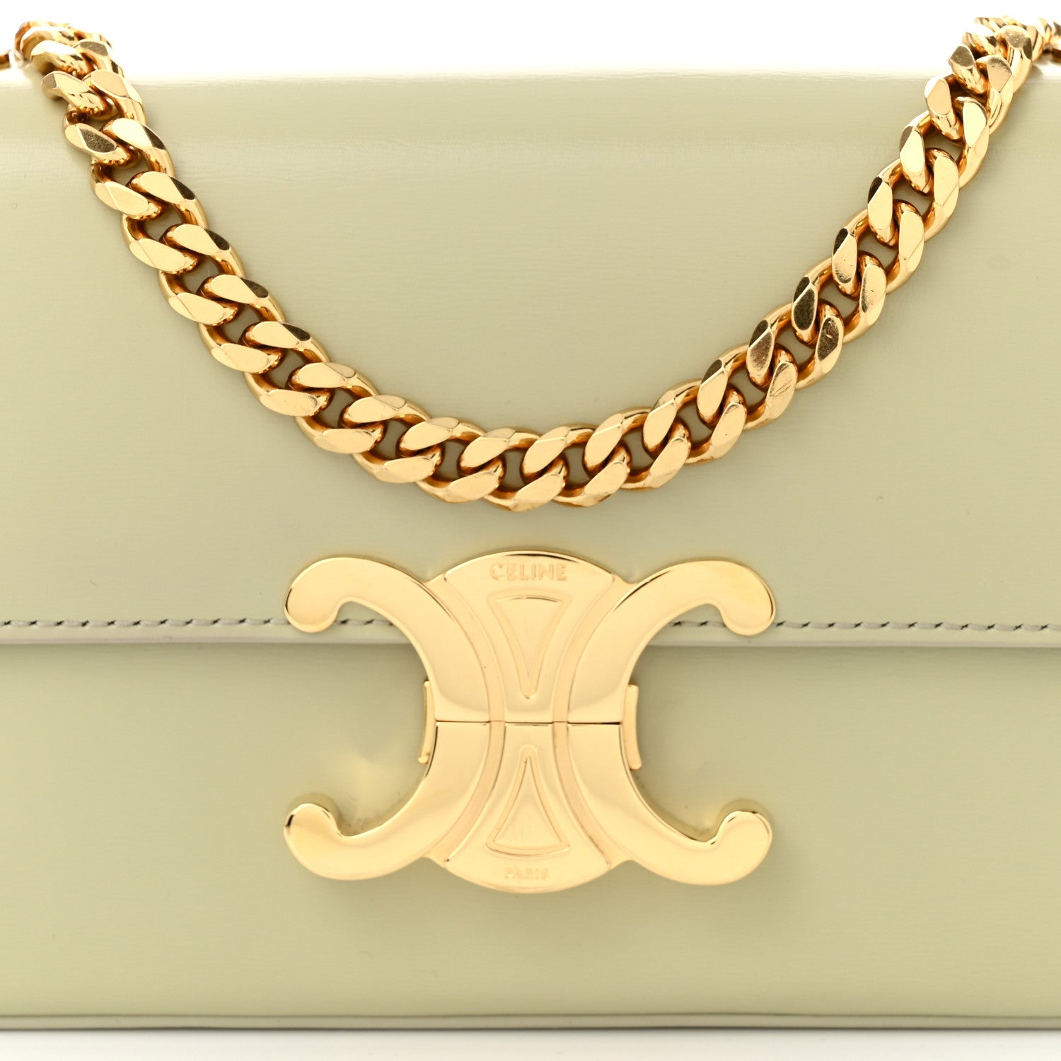 Celine Shiny Calfskin Triomphe Chain Shoulder Bag Almond Green 8 of 10