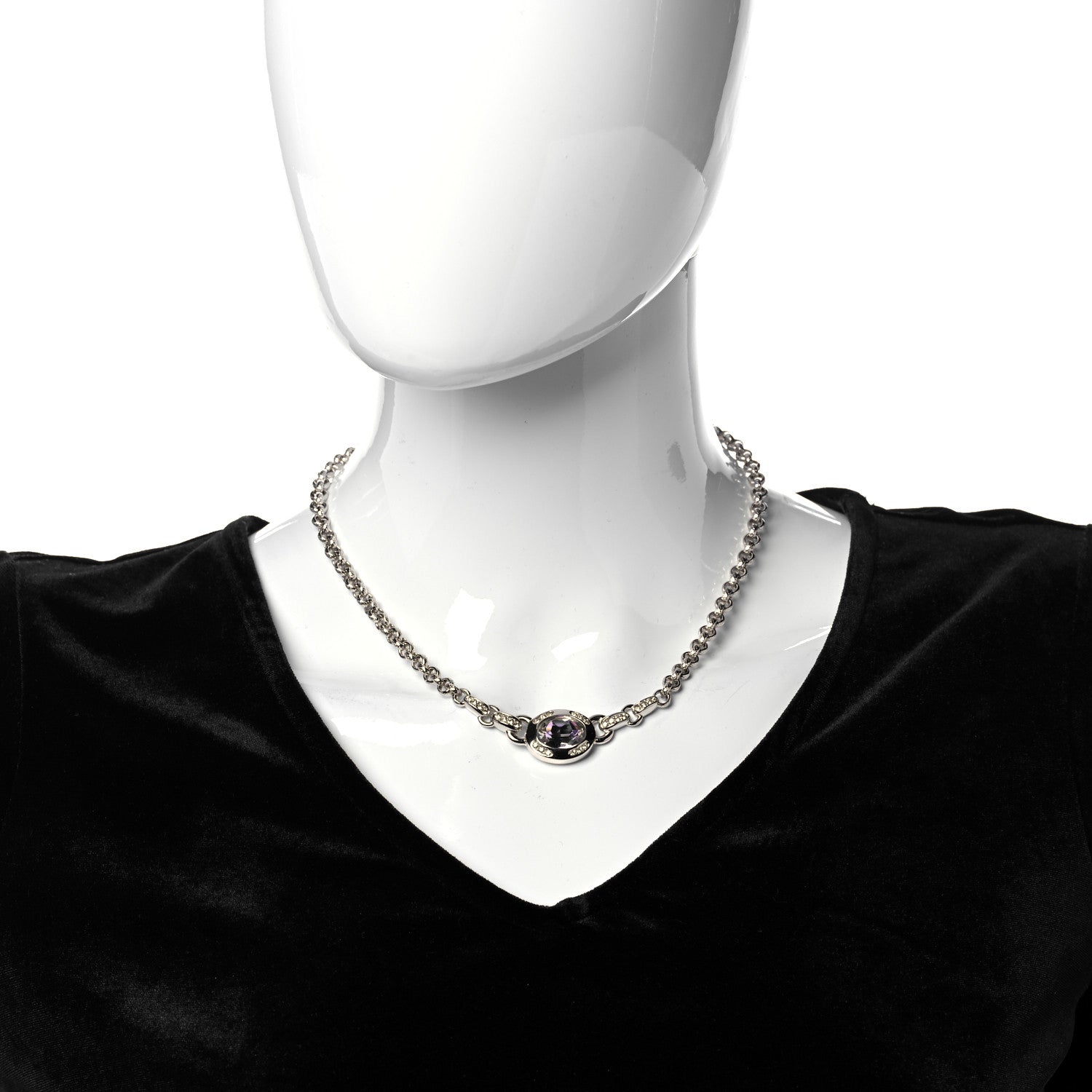 Christian Dior Crystal Necklace Silver 2 of 7