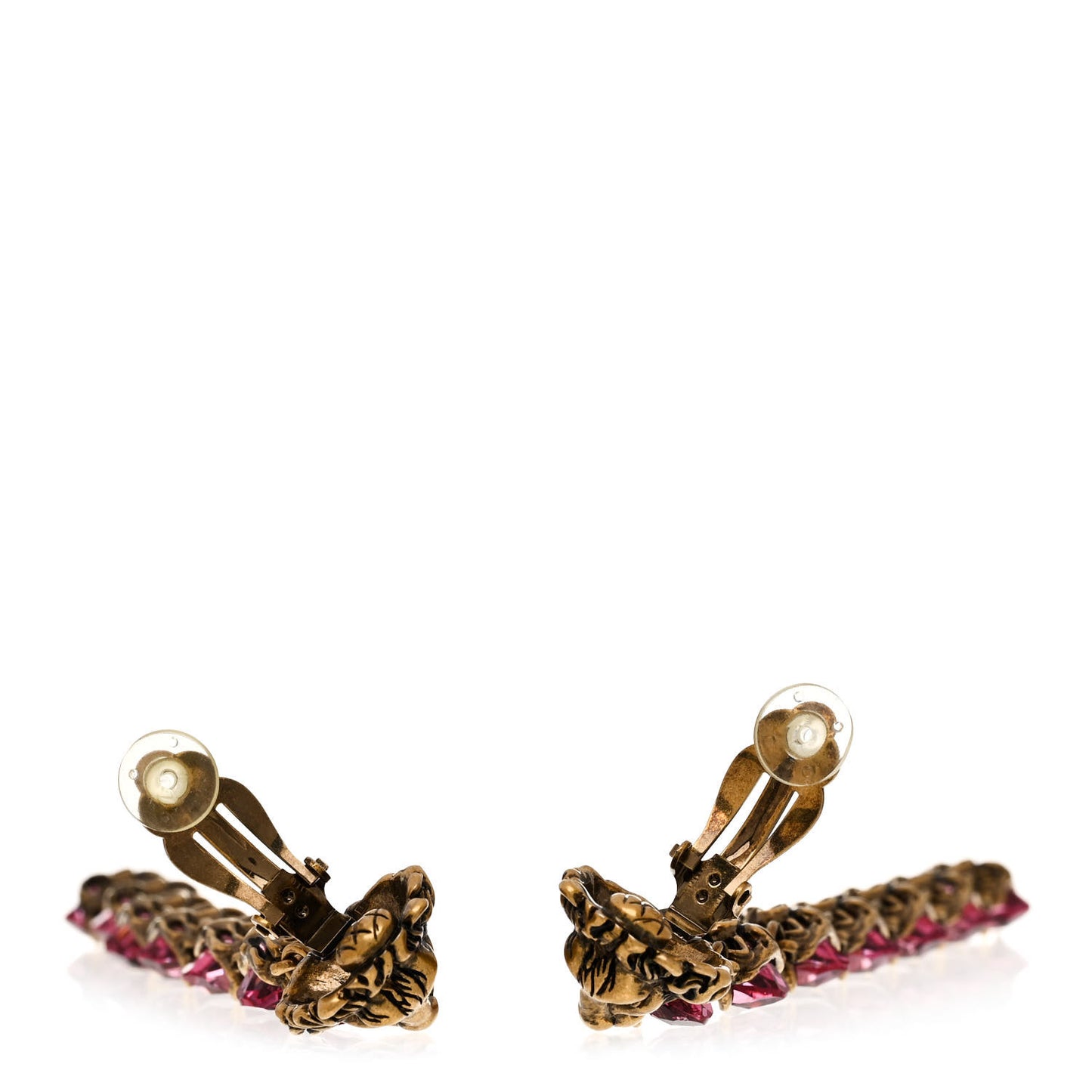 Crystal Metal Lionhead Drop Earrings Rosa Aged Gold