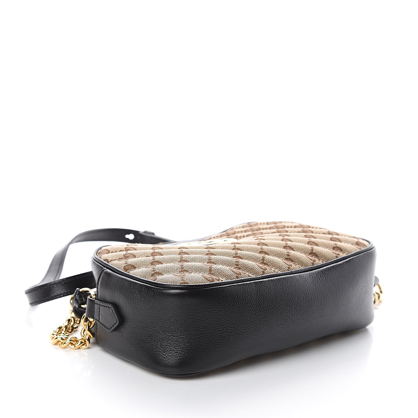 Monogram Matelasse Diagonal Small GG Marmont Chain Shoulder Bag Beige Black