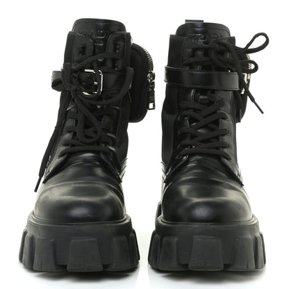 Prada Spazzolato Rois Nylon Metal Triangle Logo Monolith Pouch Pocket 55mm Boots 38 Black 3 of 19