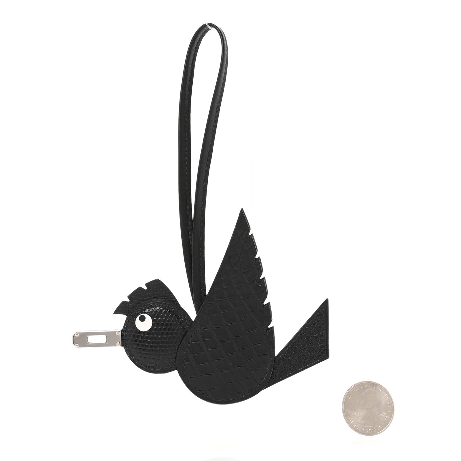 Hermes Epsom Chevre Mysore Swift Alligator Lizard Birdy Bag Charm Black 2 of 4