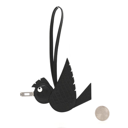 Hermes Epsom Chevre Mysore Swift Alligator Lizard Birdy Bag Charm Black 2 of 4