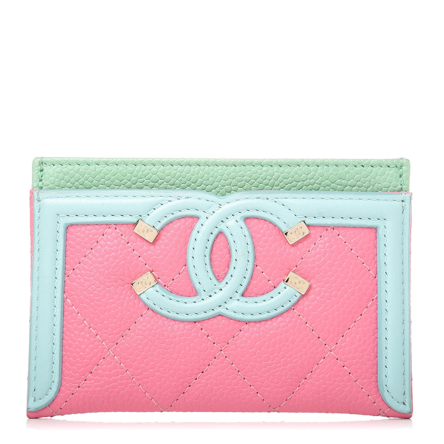 Caviar Quilted CC Filigree Card Holder Pink Blue Green
