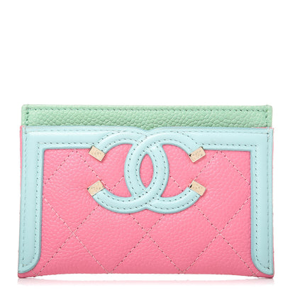 Chanel Caviar Quilted CC Filigree Card Holder Pink Blue Green 1 of 9