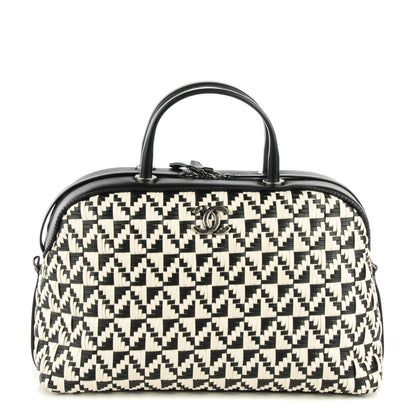 Chanel Calfskin Woven Bowling Bag Black White 1 of 7