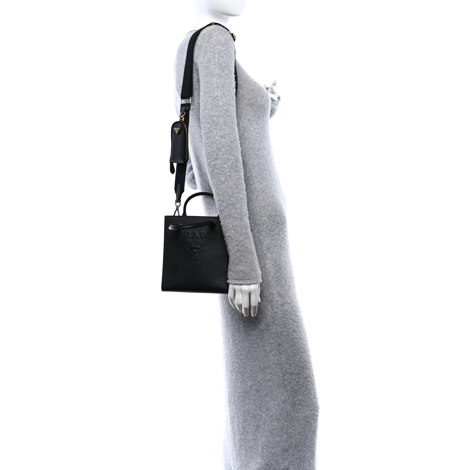 Prada Saffiano Lux Embossed Logo Mini Shoulder Bag Black 2 of 11