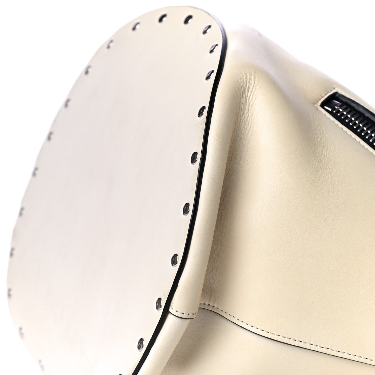 Natural Calfskin Biker Bucket Shoulder Bag White