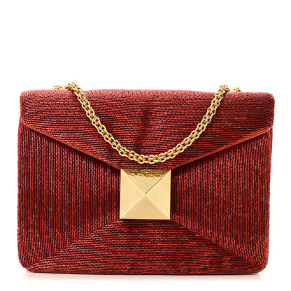 Valentino Garavani Nappa Beaded One Stud Chain Clutch Red 1 of 9
