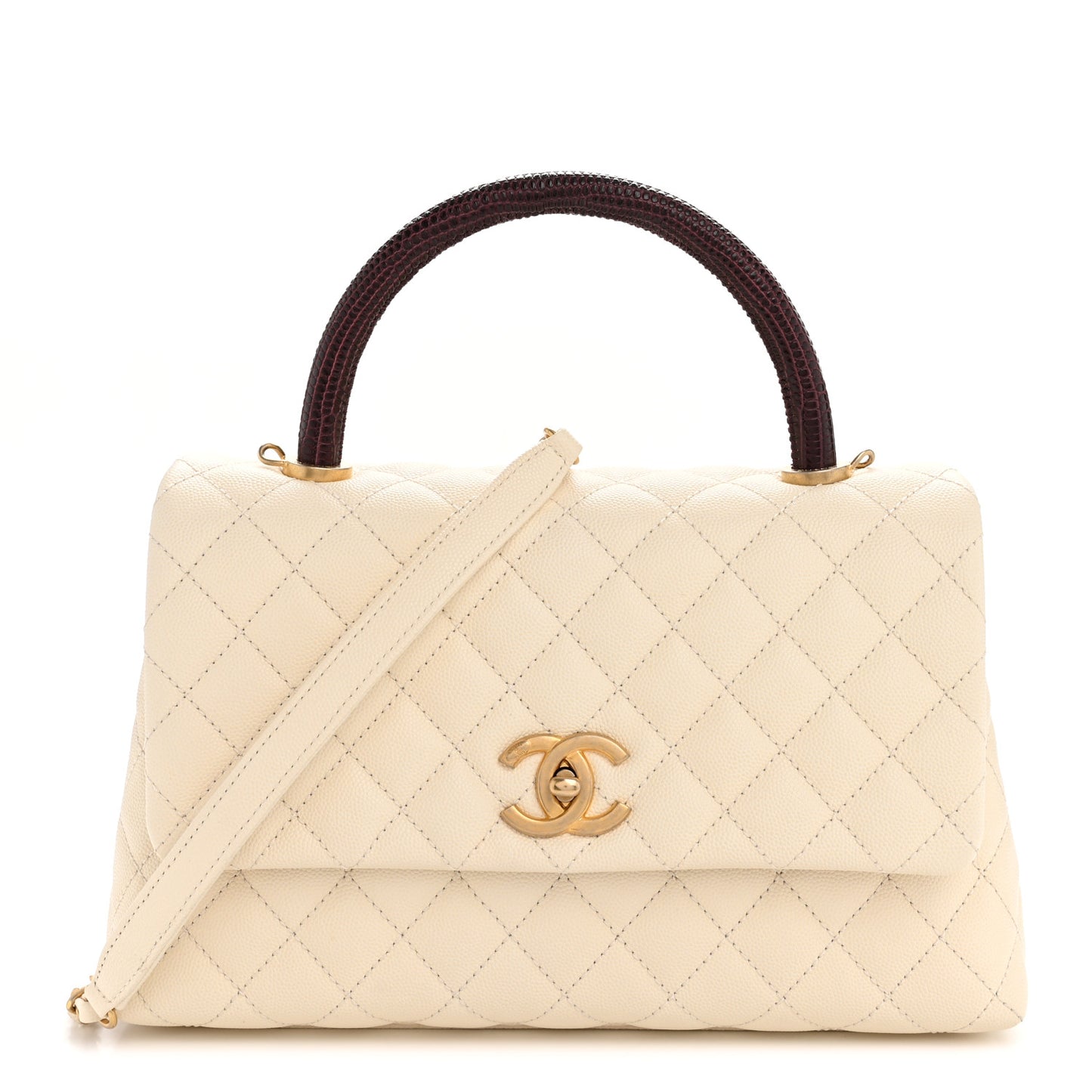 Caviar Lizard Quilted Small Coco Handle Flap Ivory