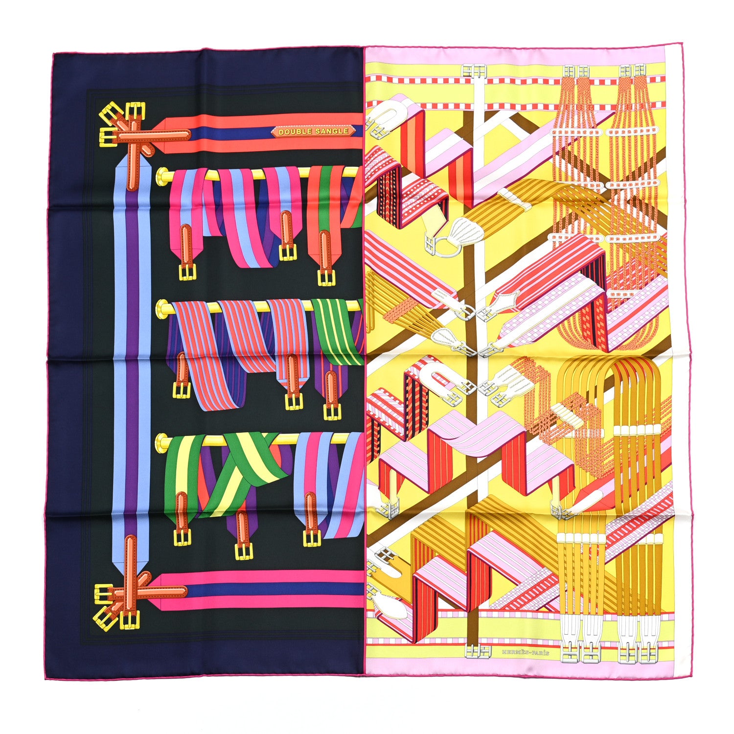 Hermes Silk Double Sangle Scarf 90 Marine Jaune Vif Multicolor 1 of 5