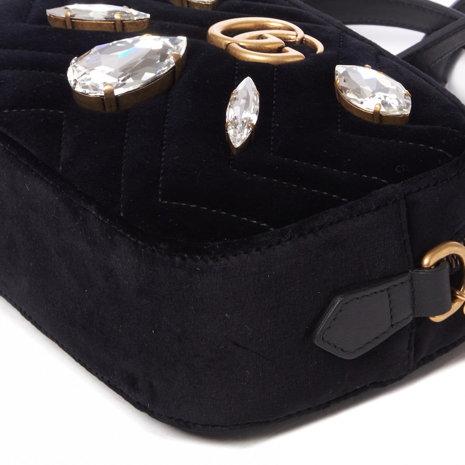 Gucci Velvet Matelasse Marquise Crystals Mini GG Marmont Chain Shoulder Bag Black 5 of 8