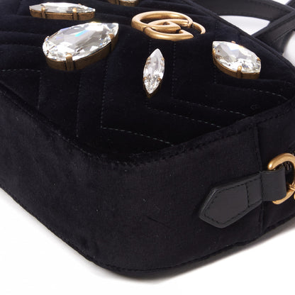 Gucci Velvet Matelasse Marquise Crystals Mini GG Marmont Chain Shoulder Bag Black 5 of 8