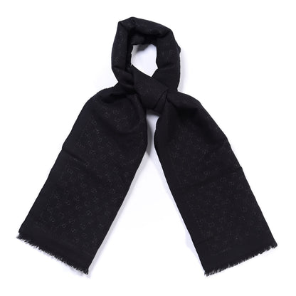Gucci Wool Silk GG Monogram Fringe Scarf Black 1 of 5