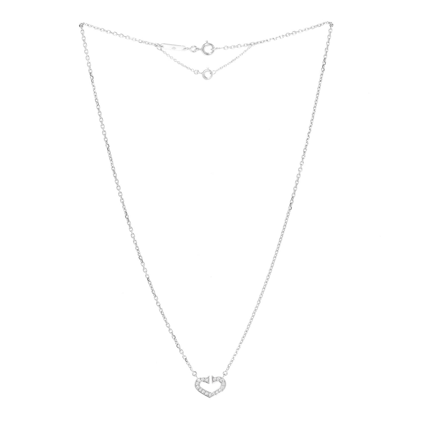 18K White Gold Diamond Small Hearts and Symbols Pendant Necklace