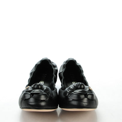 Chanel Lambskin Elastic Camellia Ballerina Flats 38 Black 2 of 8