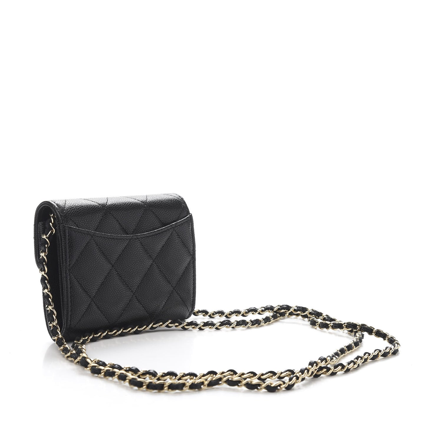 Caviar Quilted Flap Card Holder On Chain Black