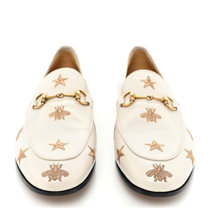 Gucci Goatskin Bee Star Embroidered Womens Jordaan Loafers 40 Mystic White 2 of 12
