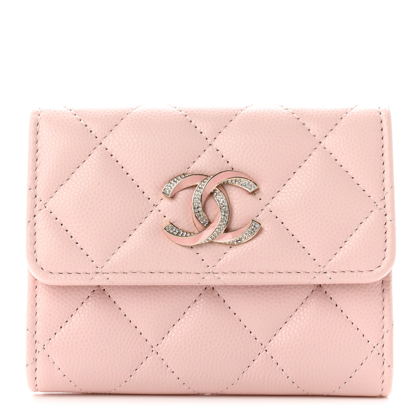 Caviar Crystal Quilted Flap Card Holder Pink