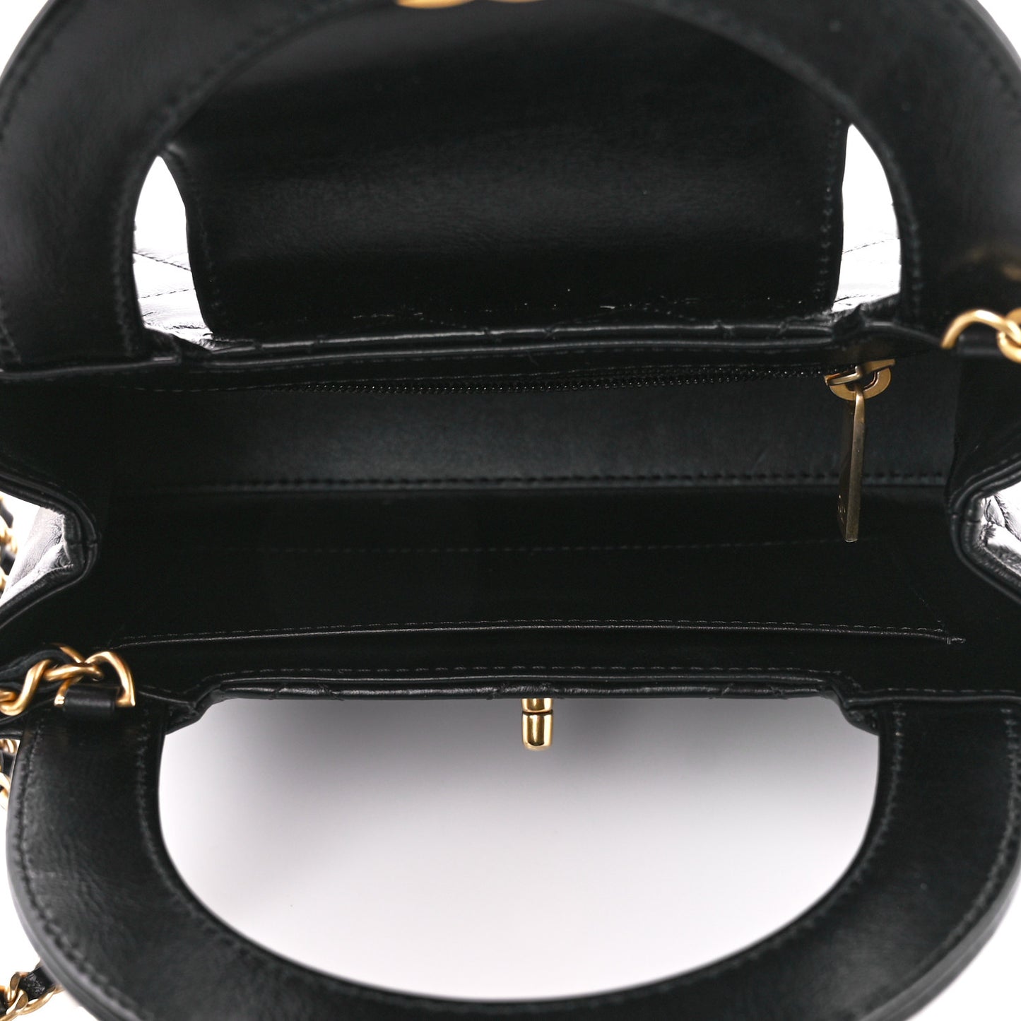 Shiny Aged Calfskin Quilted Nano Kelly Shopper Black