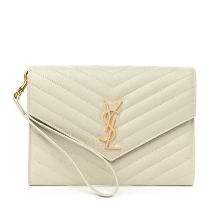 Saint Laurent Grain De Poudre Matelasse Chevron Monogram Envelope Clutch Crema Soft 1 of 11