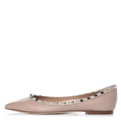 Valentino Garavani Pebbled Calfskin Rockstud Ballerina Flats 40.5 Poudre 1 of 9
