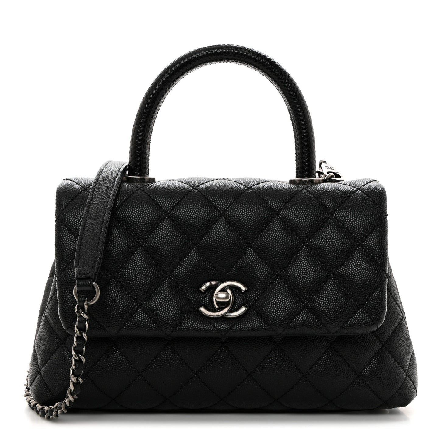 Caviar Lizard Quilted Mini Coco Handle Flap Black