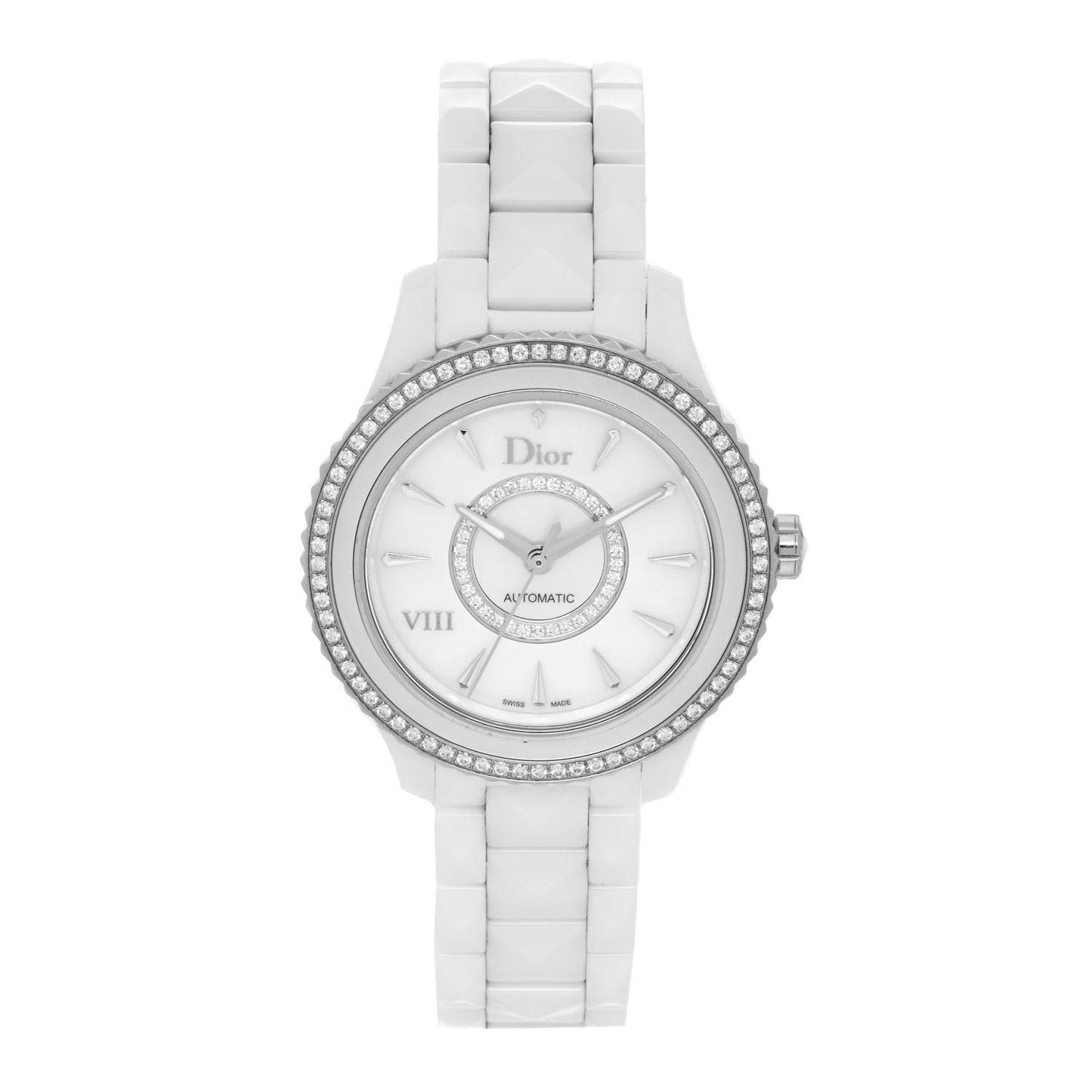 Stainless Steel Ceramic Diamond Bezel Mother of Pearl 38mm Dior VIII Automatic Watch White