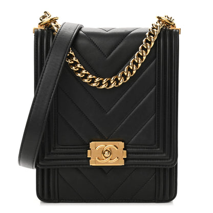 Chanel Calfskin Chrevron Quilted North South Boy Flap Black 1 of 10