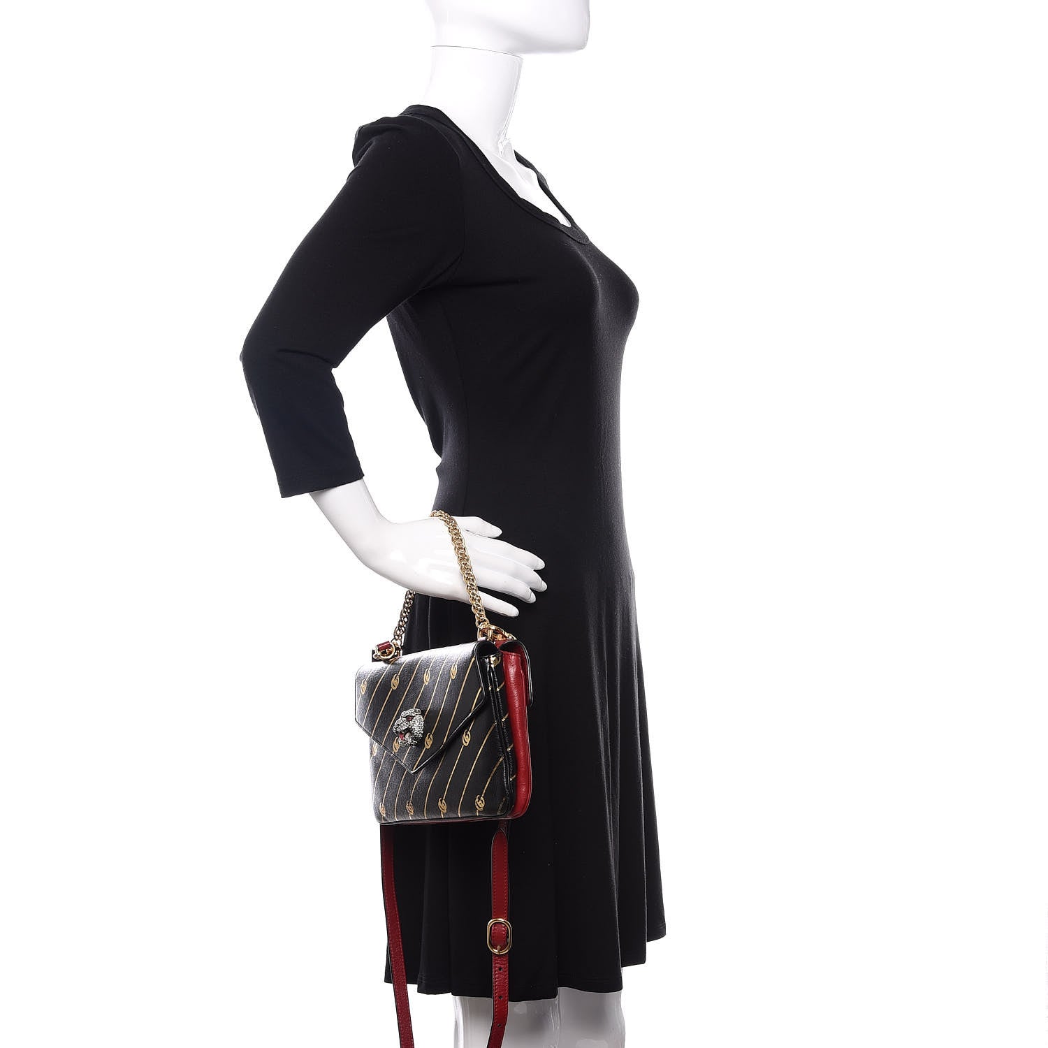 Gucci Calfskin Diagonal GG Medium Thiara Double Envelope Shoulder Bag Black Red 3 of 12