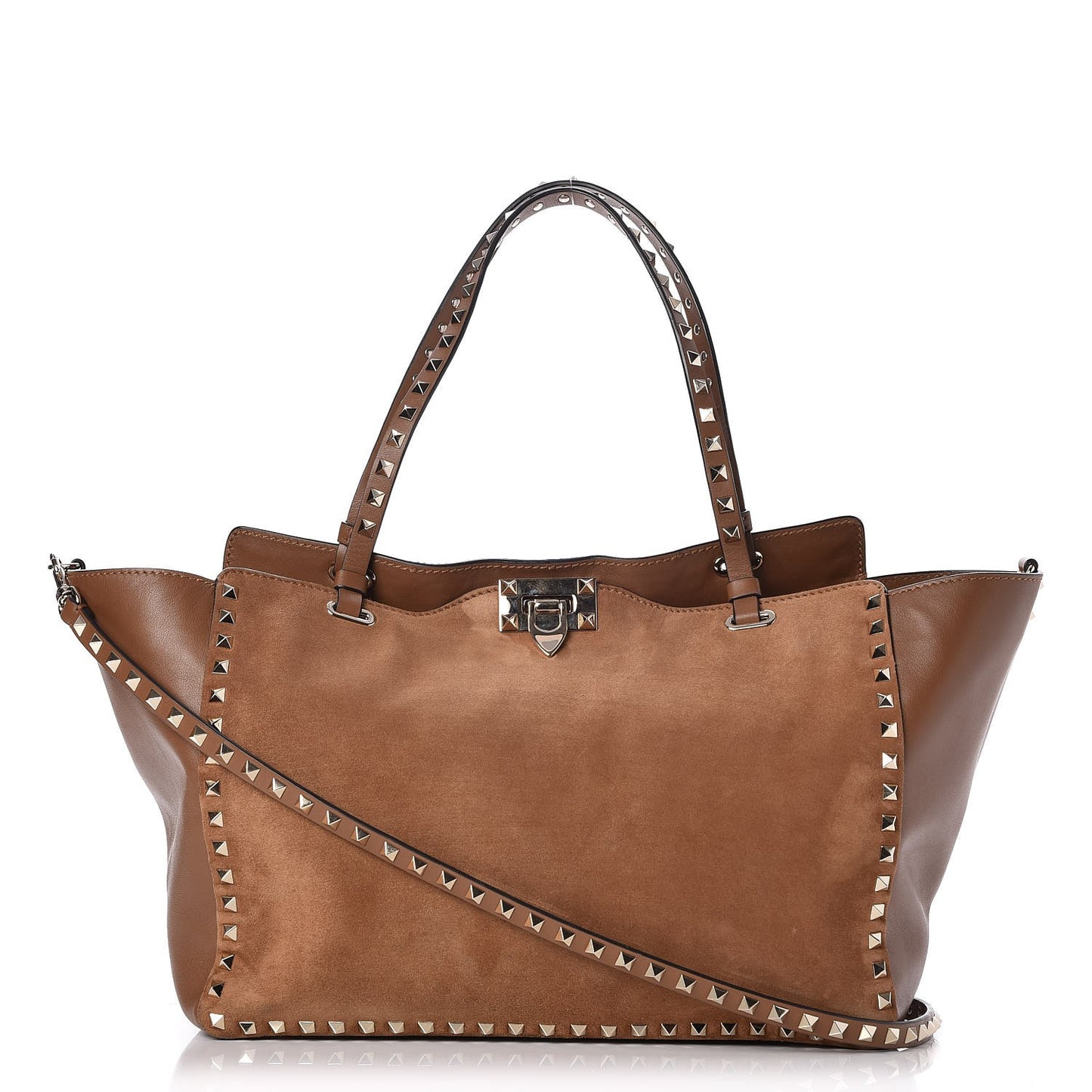 Suede Calfskin Medium Rockstud Tote Deep Cuir