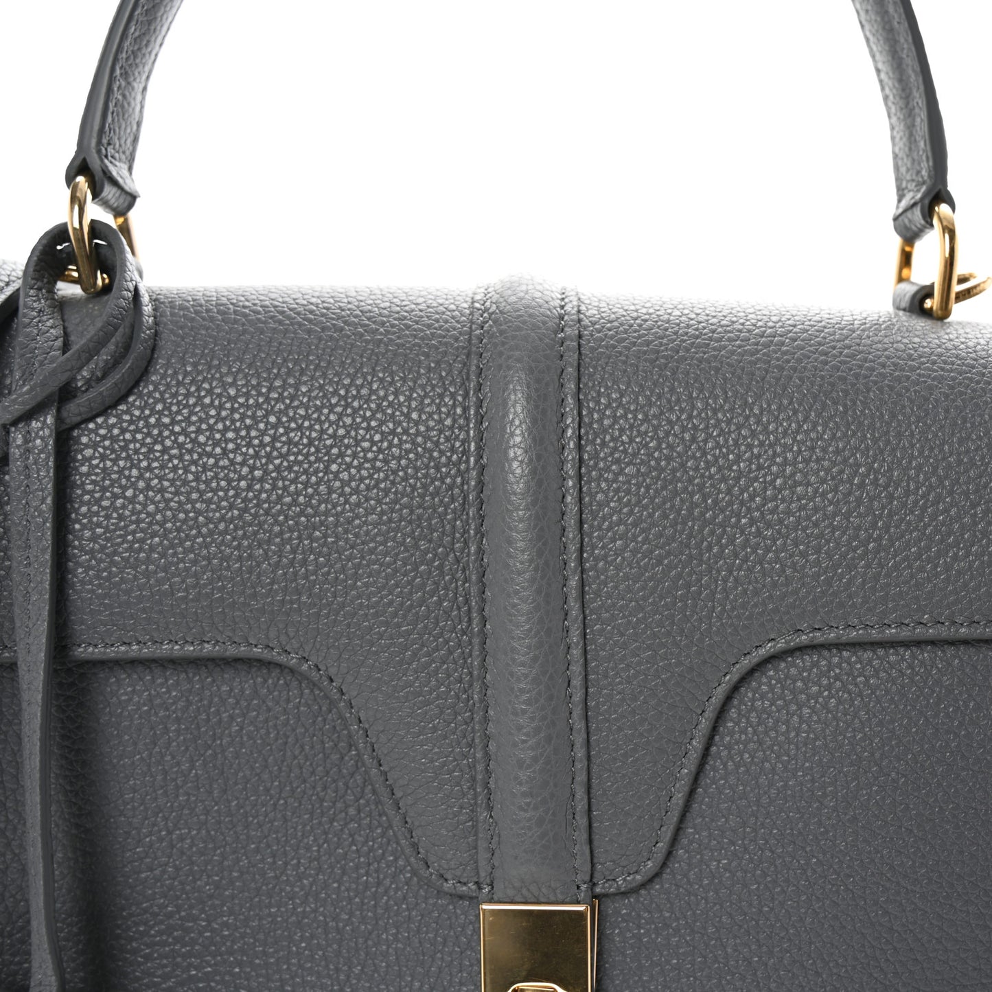 Grained Calfskin Medium 16 Top Handle Bag Grey