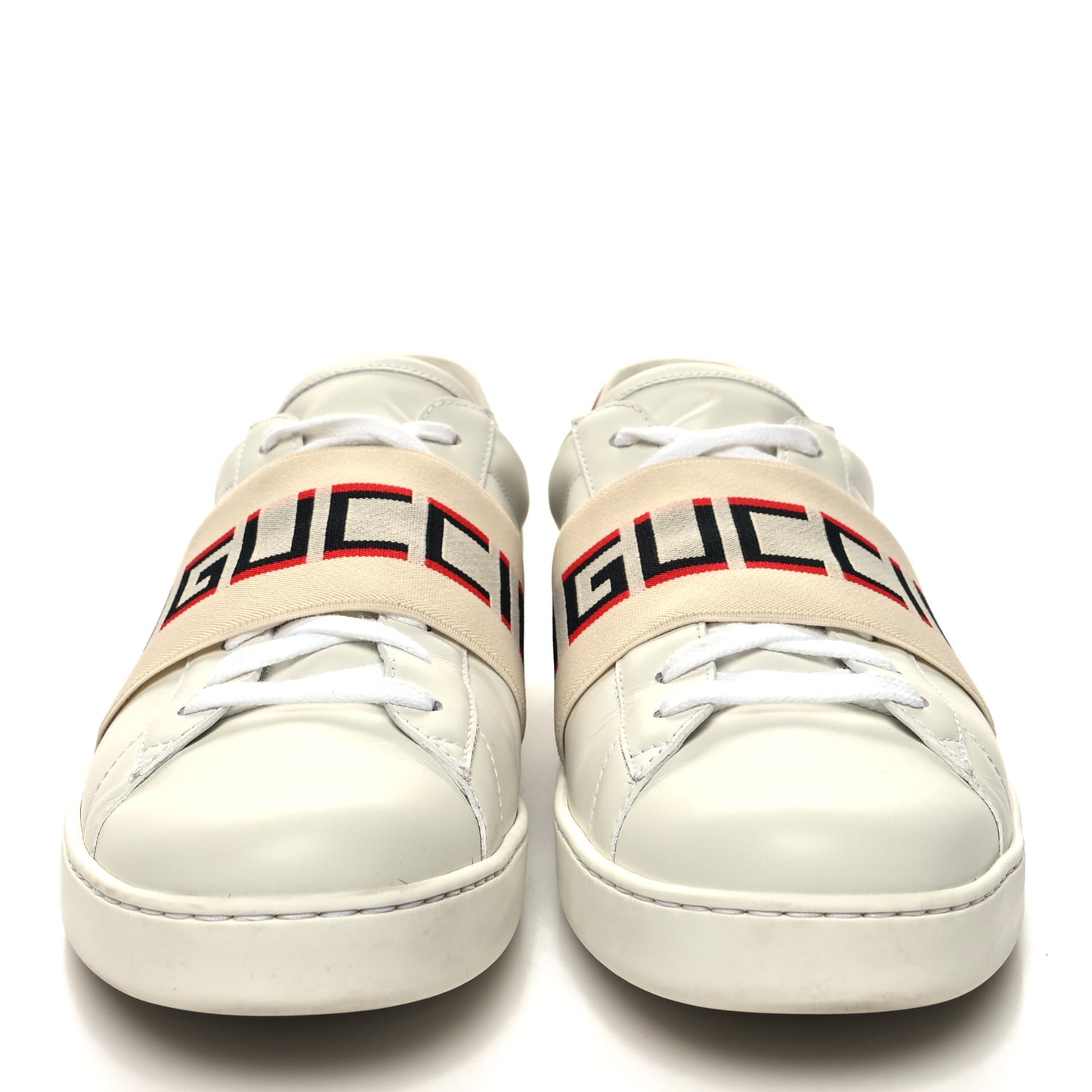 Calfskin Stripe Mens New Ace Sneakers 9 White Ecru Red Flame