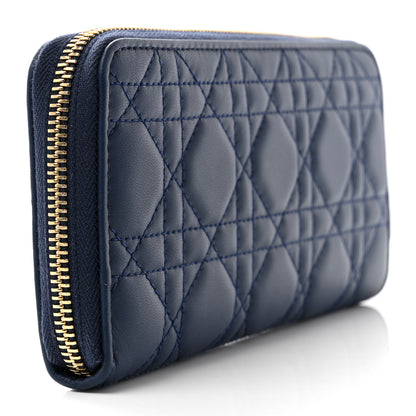 Christian Dior Lambskin Cannage Lady Dior Zip Wallet Ocean Blue 3 of 8