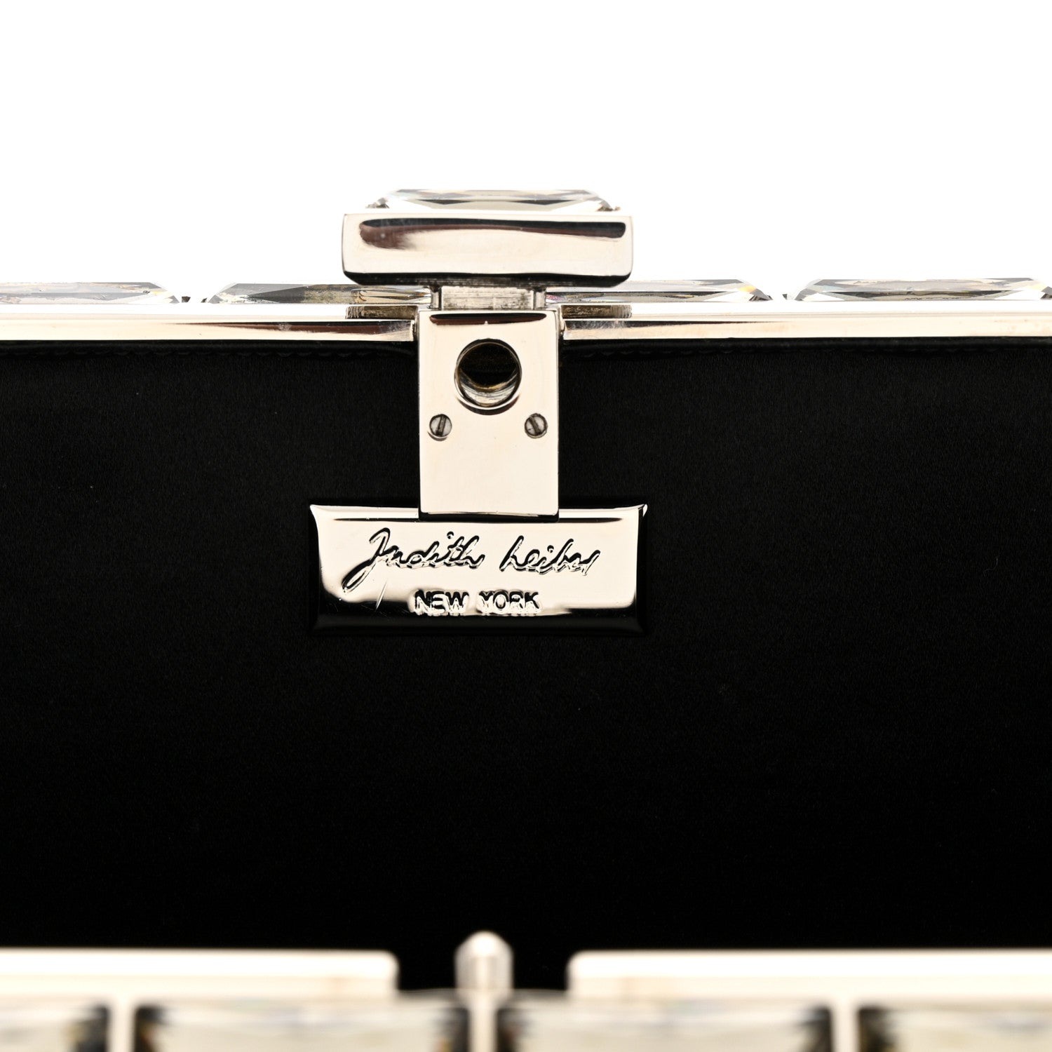 Judith Leiber Satin Crystal Box Clutch Black Silver 6 of 10