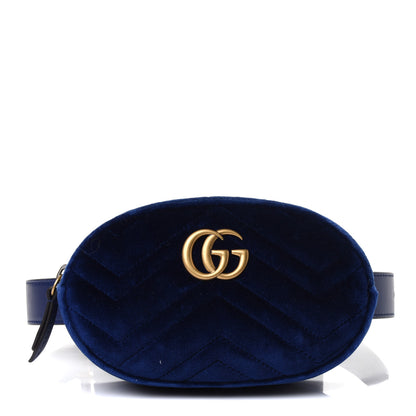 Gucci Velvet Matelasse GG Marmont Belt Bag 85 34 Cobalt Blue 1 of 4