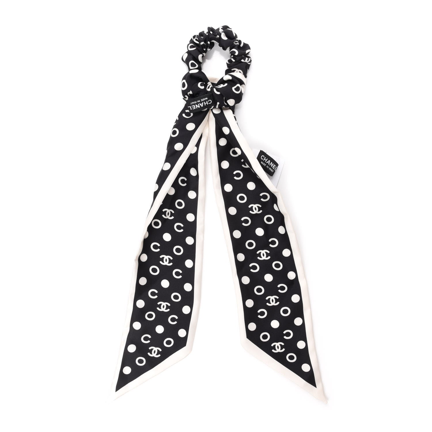 Chanel Silk CC Twilly Hair Tie Black White 2 of 5