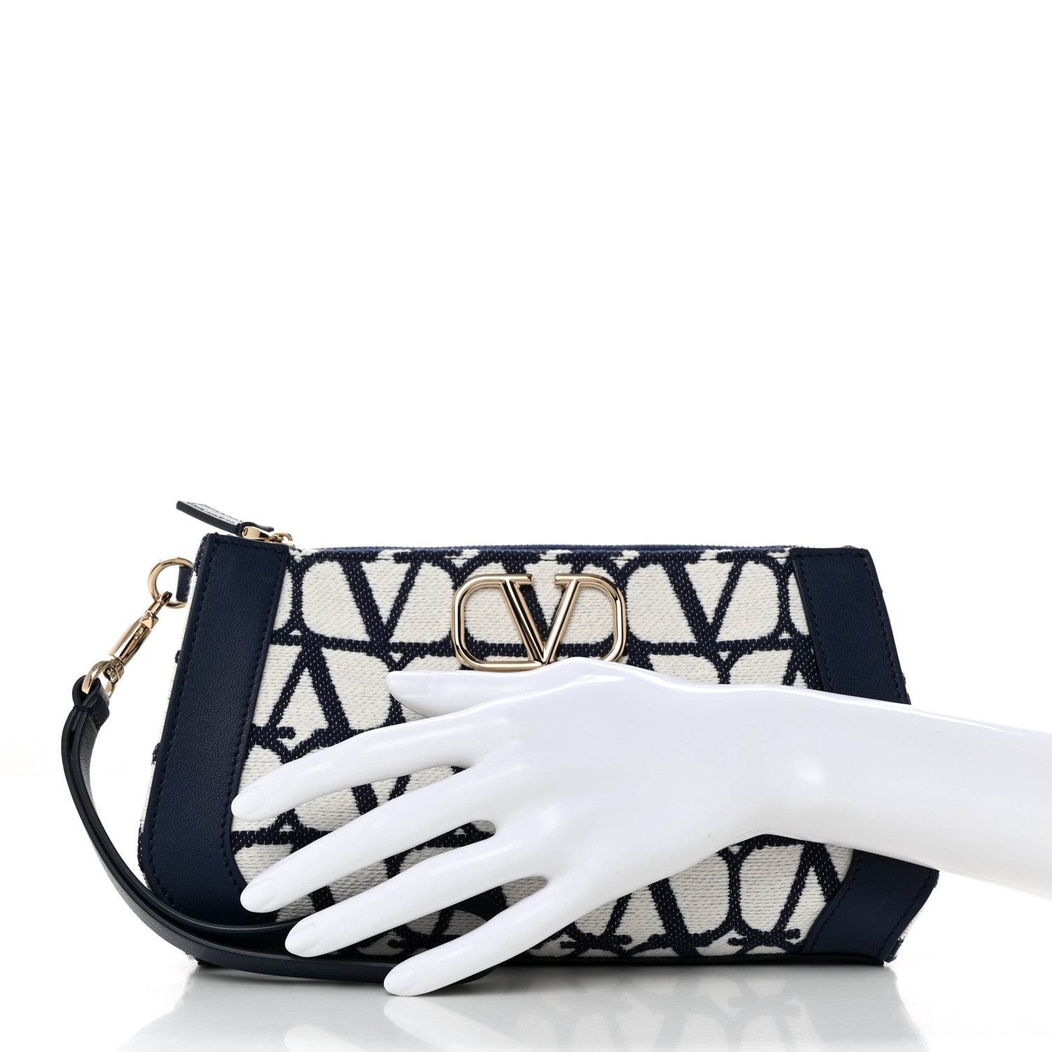 Valentino Garavani Toile Iconographe Cotton Medium Vlogo Wristlet Cosmetic Case White Worker 2 of 7