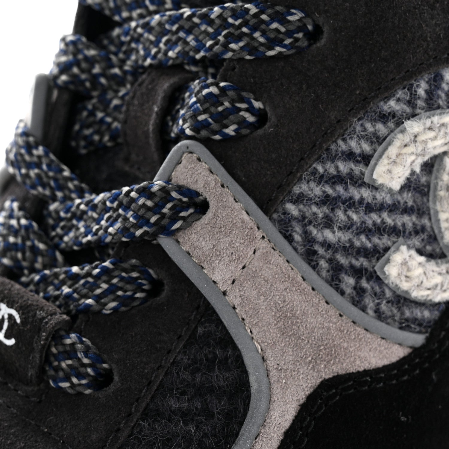 Chanel Tweed Suede Womens CC Sneakers 36 Black Grey 13 of 16
