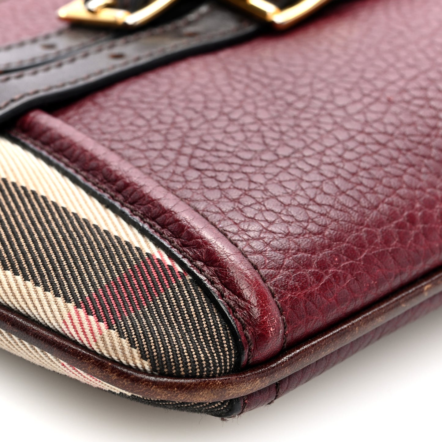 House Check Bridle Calfskin Peyton Crossbody Burgundy