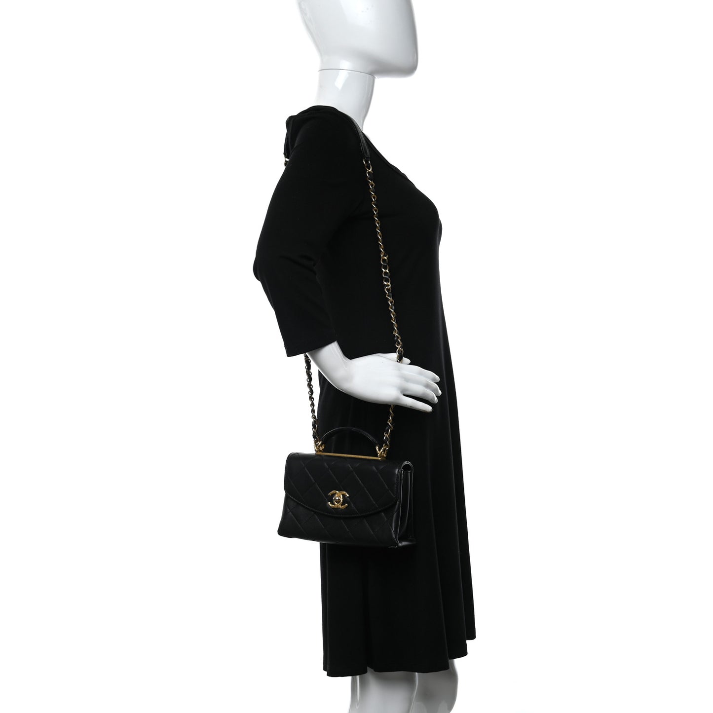 Lambskin Quilted Mini Trendy Spirit Top Handle Flap Black