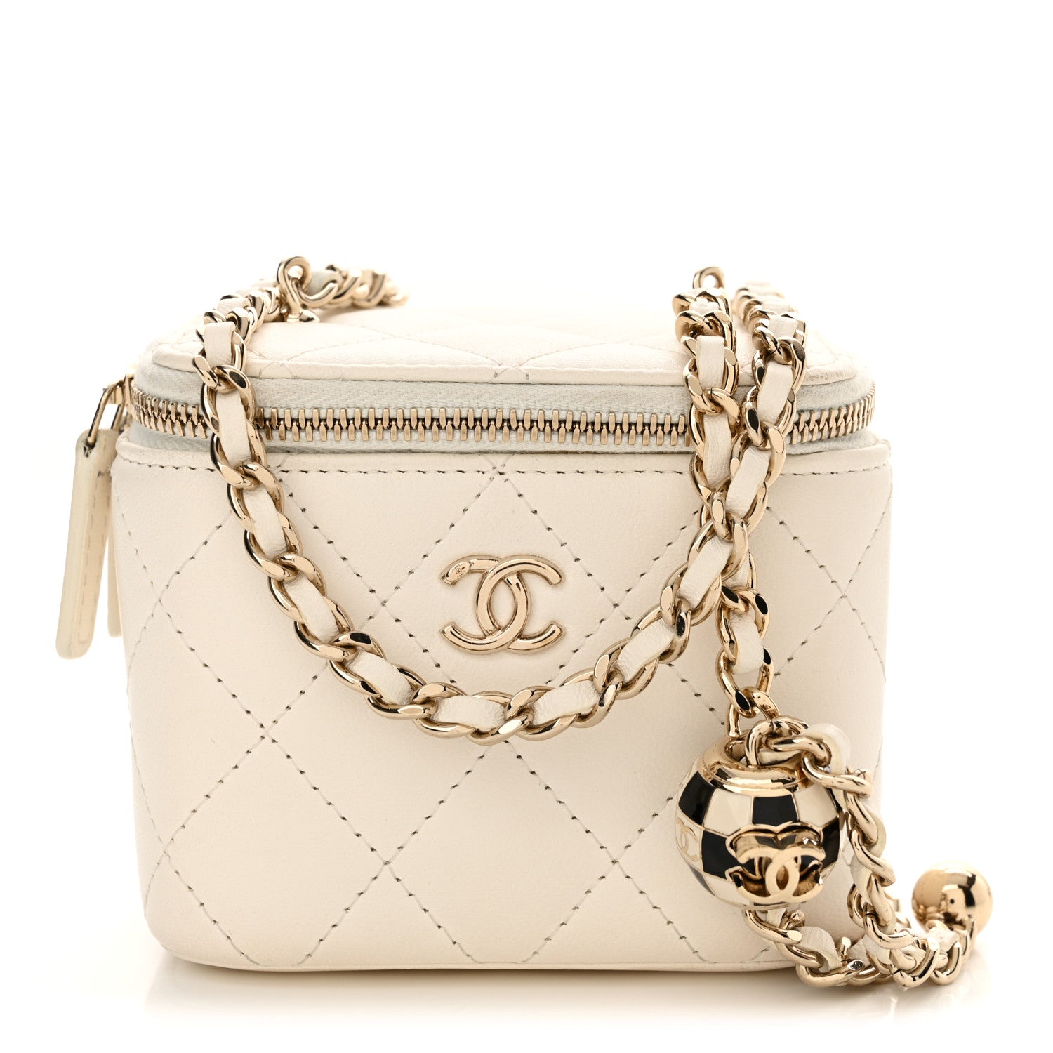 Chanel Lambskin Quilted Enamel Pearl Crush Mini Vanity Case With Chain White 1 of 13