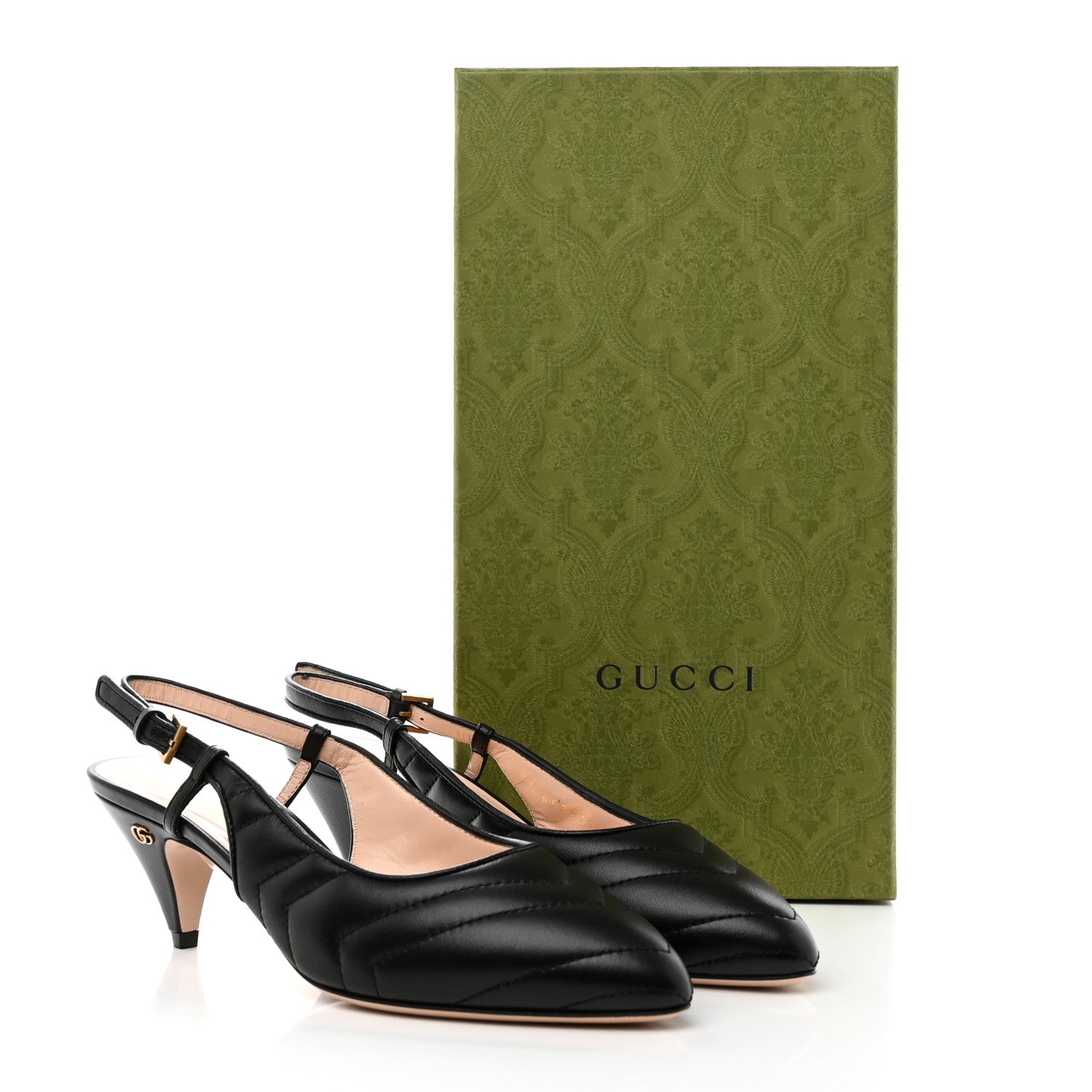 Gucci Nappa Charlotte Chevron Matelasse Double G 75mm Slingback Pumps 36 Black 14 of 14