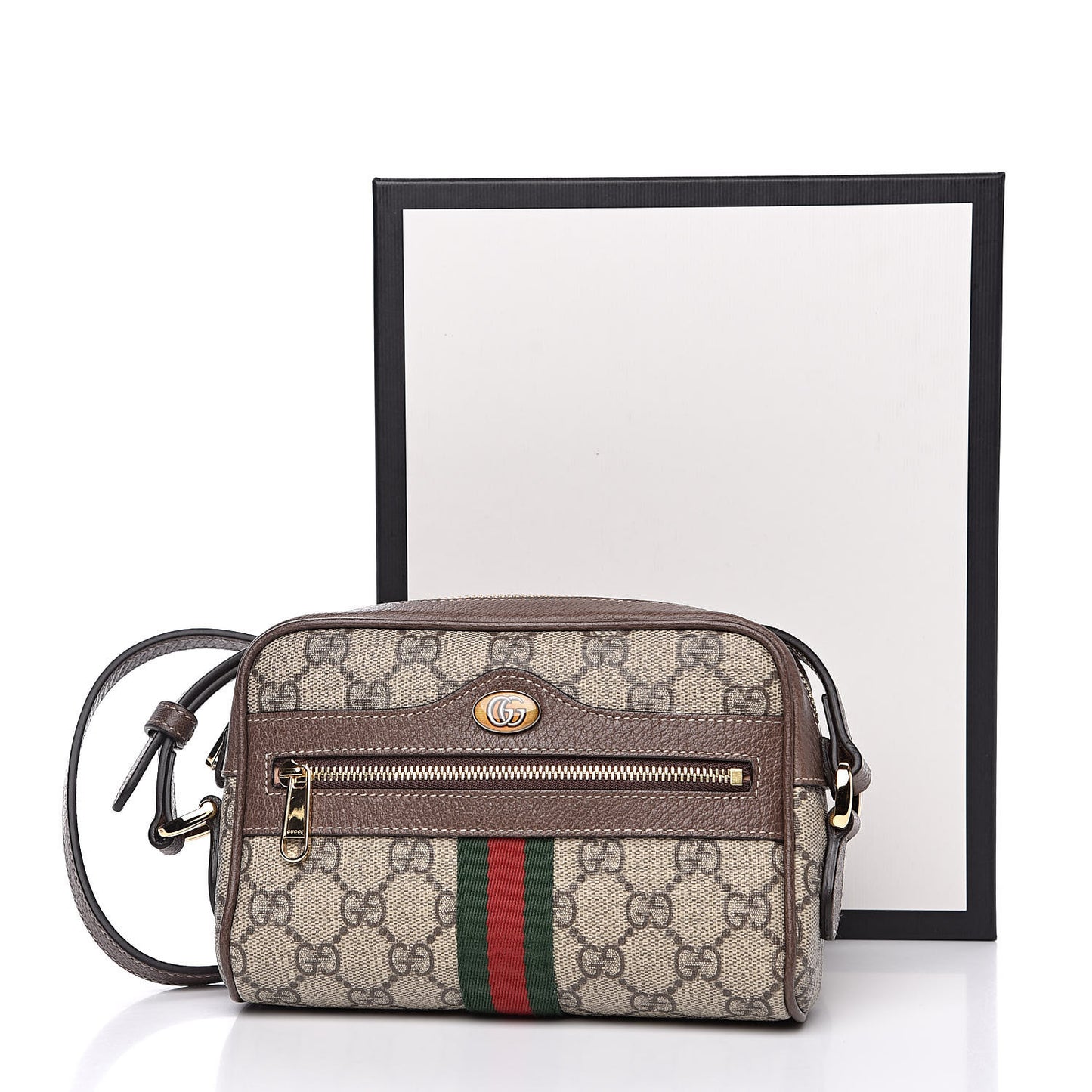 GG Supreme Monogram Web Mini Ophidia Shoulder Bag Brown