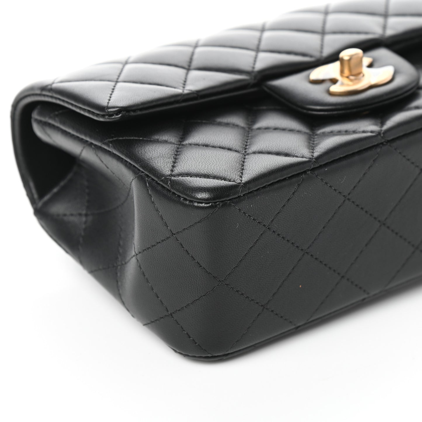 Lambskin Quilted Mini Top Handle Rectangular Flap Black