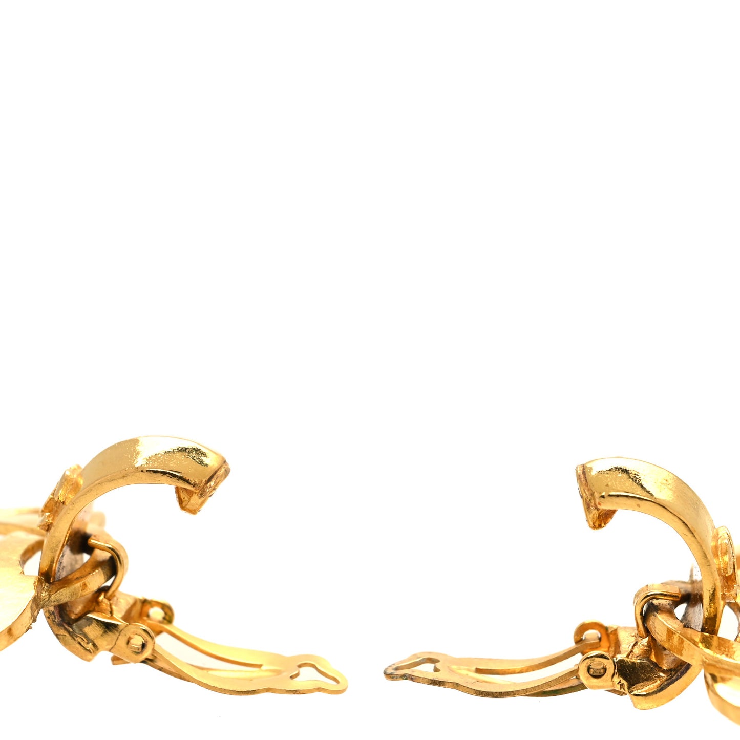 Metal CC Twisted Hoop Drop Clip On Earrings Gold