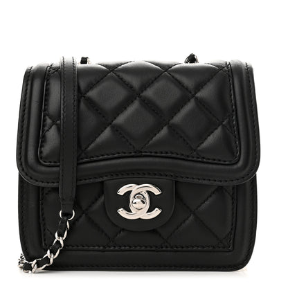 Chanel Lambskin Quilted Mini Graphic Flap Bag Black White 1 of 9